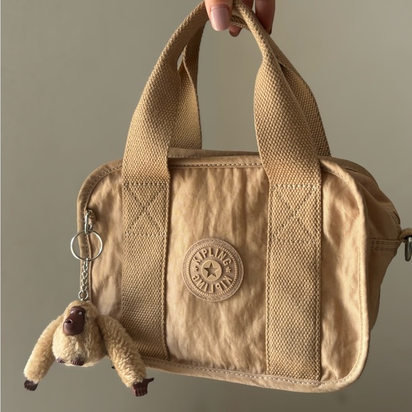 Kipling Tan Shoulder Bag with Monkey Keychain - Picture 4 of 11
